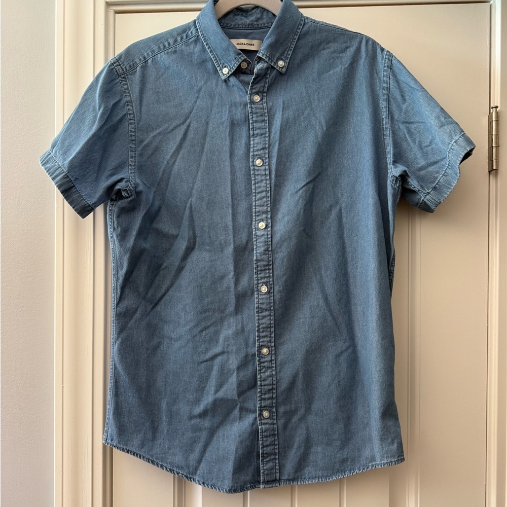 Jack & Jones Light Blue Short-Sleeve Button-Down Denim Shirt
